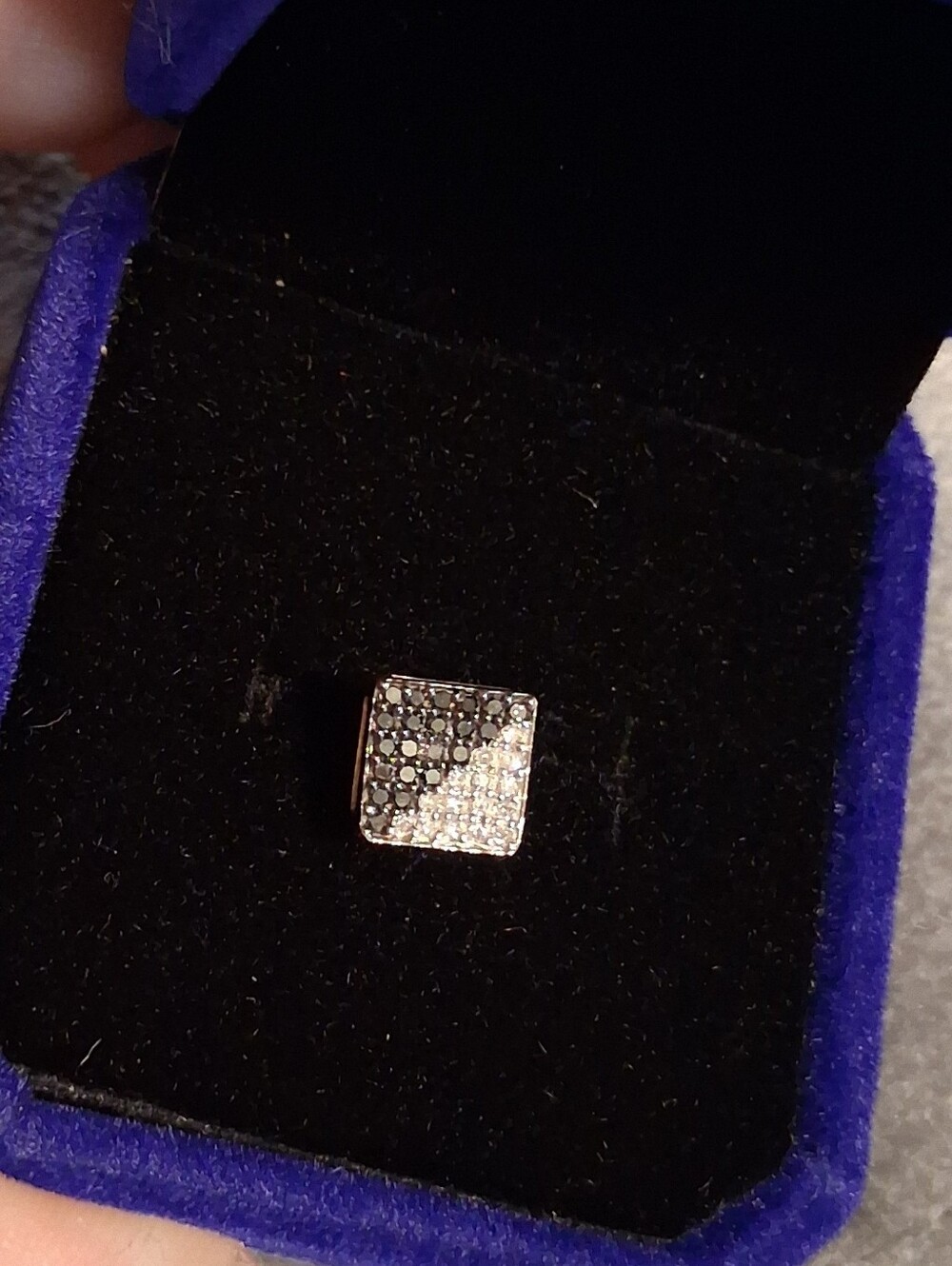 10k Gold White & Black Diamond Single Earring